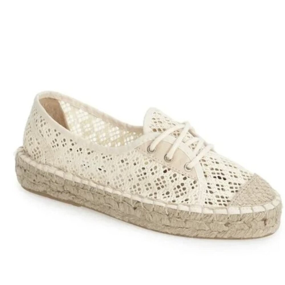 Diane von Furstenberg DVF Crochet Espadrille Beige Raffia Flats Size 36